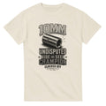 Front of a natural-coloured T-shirt featuring a 10mm socket, ‘Undisputed Hide and Seek Champion’ lettering and Clocked Off Clothing Co. branding.