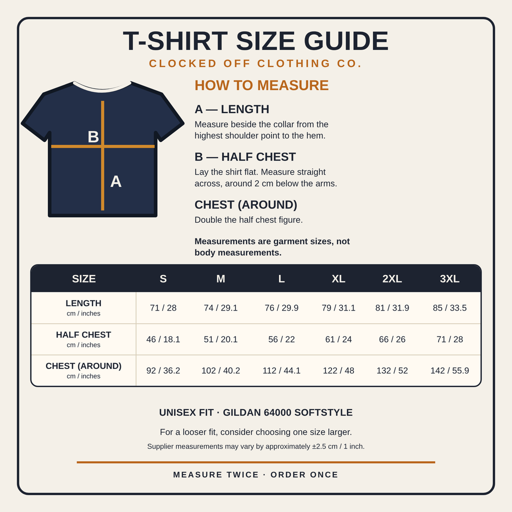 Gildan 64000 Softstyle T-shirt size guide with measurements in cm and inches